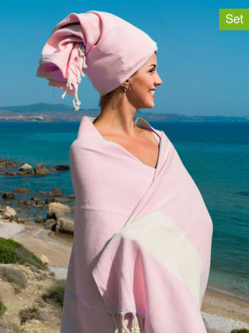 Samimi 2tlg. Set: Hamamtuch in Rosa/ Creme