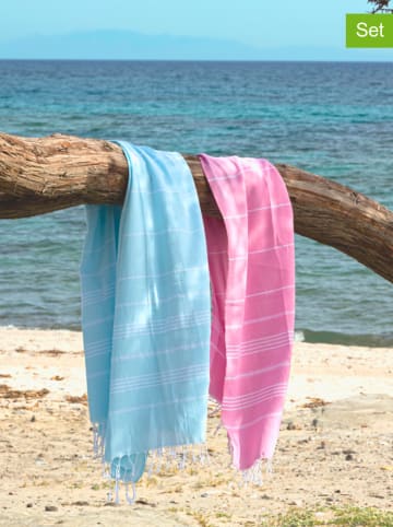 Samimi 2er-Set: Hamamtücher "Sultan" in Mint/ Rosa - (L)180 x (B)100 cm