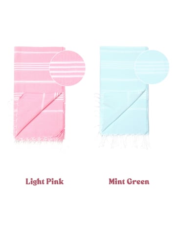 Samimi 2er-Set: Hamamtücher "Sultan" in Mint/ Rosa - (L)180 x (B)100 cm