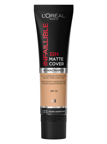 L'Oréal Paris Foundation "Infaillible 32H Matte Cover - 135 Warm Undertone", 30 ml