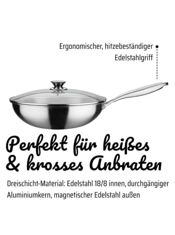 GSW 2-delige set: wokpan met deksel "Inoxxa" zilverkleurig - Ø 32 cm