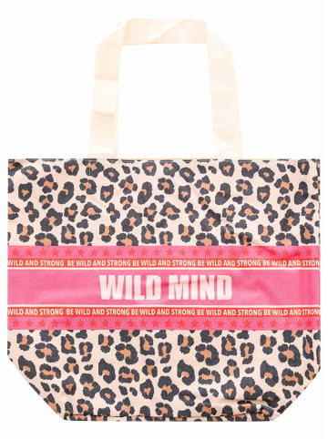 Zwillingsherz Stofftasche "Wild Mind" in Beige/ Pink/ Schwarz - (B)45 x (H)38 x (T)17 cm