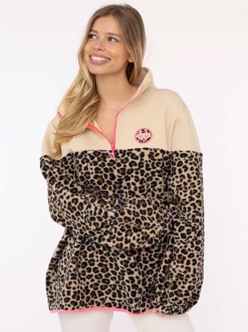 Zwillingsherz Fleecepullover "Leo Lover" in Beige/ Schwarz