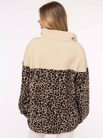 Zwillingsherz Fleecepullover "Leo Lover" in Beige/ Schwarz