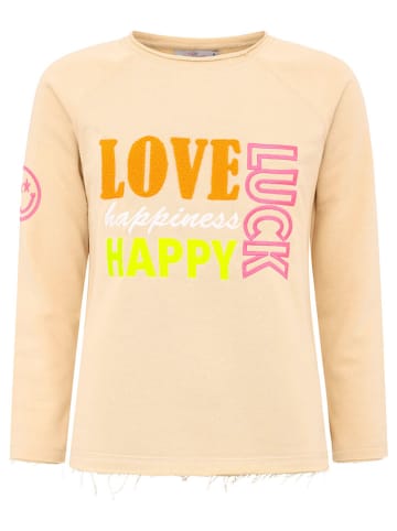 Zwillingsherz Longsleeve "Love Luck Happy" in Beige/ Bunt