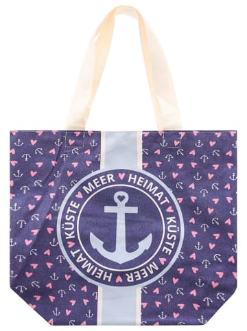 Zwillingsherz Stofftasche "Anker & Herz" in Dunkelblau/ Rosa - (B)45 x (H)38 x (T)17 cm