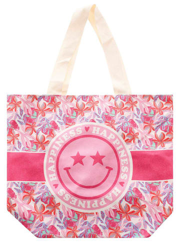 Zwillingsherz Stofftasche "Happiness Floral" in Rosa - (B)45 x (H)38 x (T)17 cm