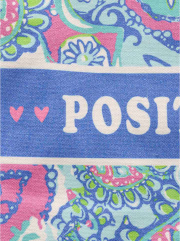 Zwillingsherz Stofftasche "Positive Vibes" in Blau/ Grün/ Hellblau - (B)45 x (H)38 x (T)17 cm