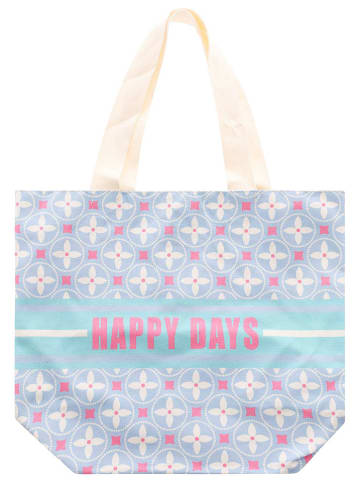 Zwillingsherz Stofftasche "Happy Days" in Hellblau/ Rosa/ Weiß - (B)45 x (H)38 x (T)17 cm