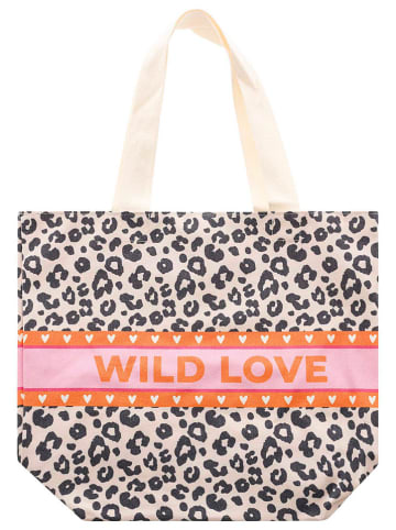 Zwillingsherz Stofftasche "Wild Love" in Beige/ Schwarz/ Orange - (B)45 x (H)38 x (T)17 cm