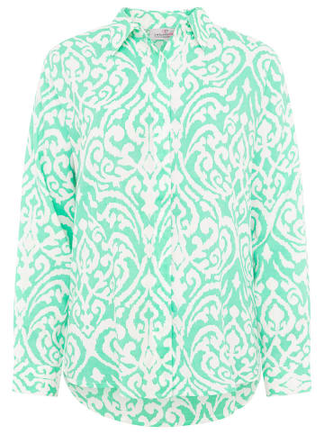 Zwillingsherz Bluse "Ornamente" in Türkis/ Weiß