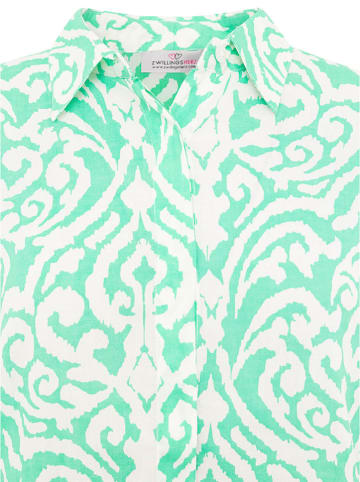 Zwillingsherz Bluse "Ornamente" in Türkis/ Weiß