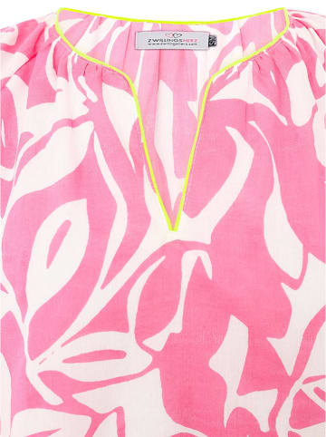 Zwillingsherz Bluse "Blätter" in Weiß/ Rosa
