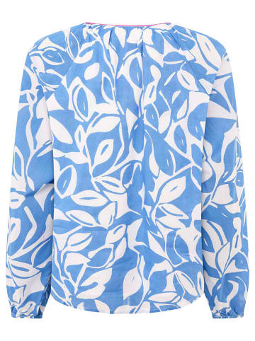 Zwillingsherz Bluse "Blätter" in Blau/ Weiß
