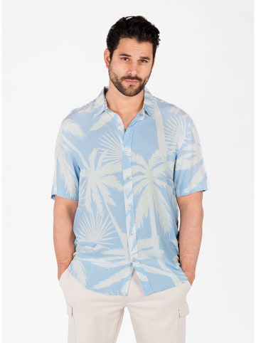KEY LARGO Hemd "Palms" - Regular fit - in Hellblau/ Creme