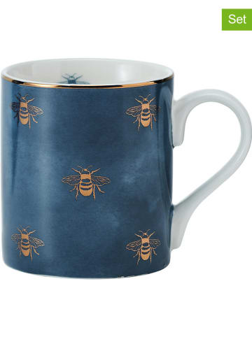 Mikasa 2er-Set: Tassen "Bees" in Dunkelblau/ Gold - 280 ml