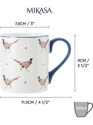 Mikasa 2-delige set: koppen "Pheasant" wit/blauw - 280 ml