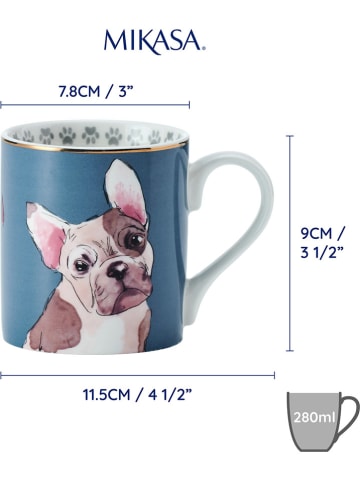Mikasa 2-delige set: koppen "Bull dog" blauw/lichtbruin - 280 ml