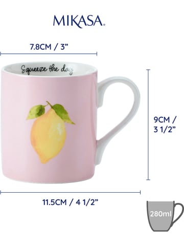 Mikasa 2-delige set: koppen "Lemon" lichtroze/geel - 280 ml