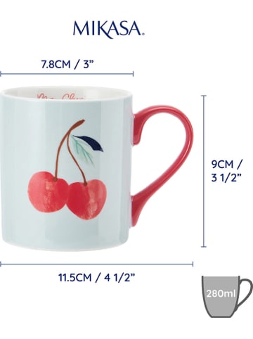 Mikasa 2-delige set: koppen "Cherry" wit/rood - 280 ml