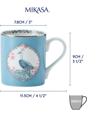 Mikasa 2-delige set: koppen "Peacock" lichtblauw/lichtroze - 280 ml
