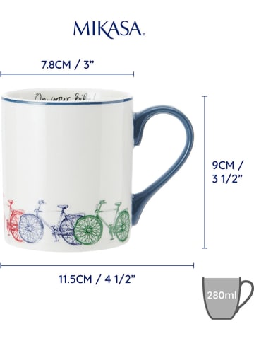 Mikasa Kubki (2 szt.) "Bikes" w kolorze biało-niebieskim ze wzorem - 280 ml