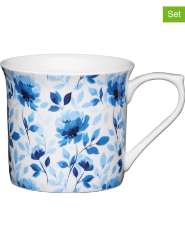 Mikasa 2er-Set: Kaffeetassen "Blue Rose" in Weiß/ Blau - 300 ml
