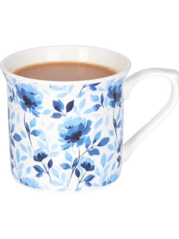 Mikasa 2er-Set: Kaffeetassen "Blue Rose" in Weiß/ Blau - 300 ml