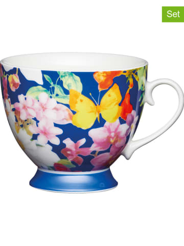Mikasa 2er-Set: Kaffeetassen "Blue Butterfly" in Blau/ Rosa/ Gelb - 400 ml