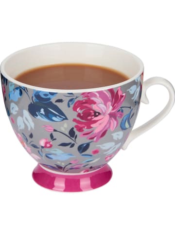Mikasa 2er-Set: Kaffeetassen "Grey Floral" in Grau/ Rosa/ Blau - 400 ml