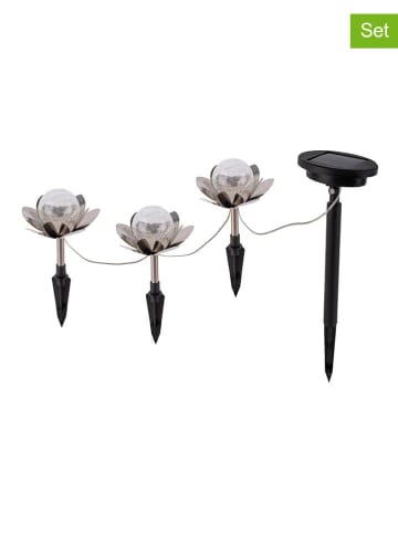 näve 3er-Set: LED-Solar-Gartenspieße "Lule" in Silber - (B)10 x (H)20 x (T)10 cm