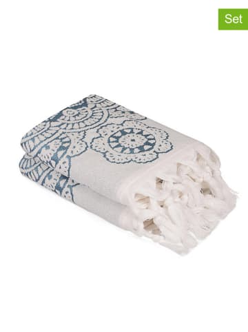Elizabed 2-delige set: handdoeken wit/donkerblauw