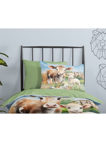 Pure Komplet pościeli "Farm" w kolorze błękitno-zielonym z mikrofibry