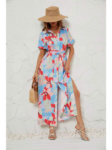 Tazga Kleid in Hellblau/ Rot