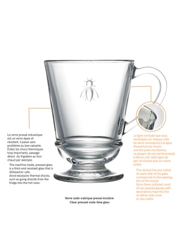 La Rochère France 6er-Set: Kaffeetassen "Abeille" in Transparent - 280 ml