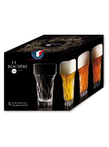 La Rochère France 4er-Set: Biergläser "Silex" in Transparent - 430 ml