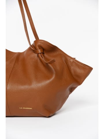 Lia Biassoni Skórzany shopper bag w kolorze jasnobrązowym - 60 x 33 x 15 cm