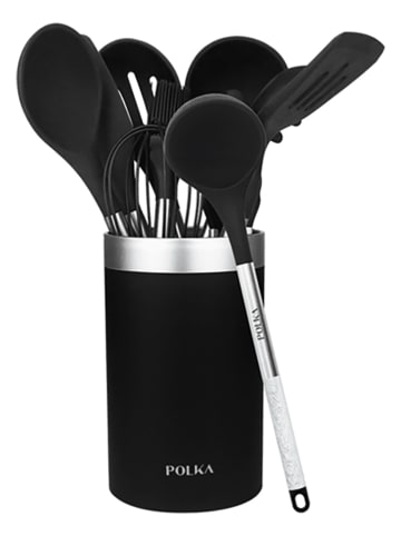 Cecotec 10tlg. Kochbesteck-Set "Polka Exclusiv" in Schwarz/ Silber/ Weiß