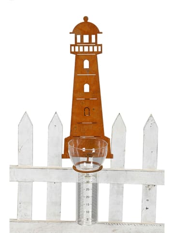 POSIWIO Regenmesser "Leuchtturm" in Hellbraun/ Weiß - (B)11 x (H)41 x (T)15 cm