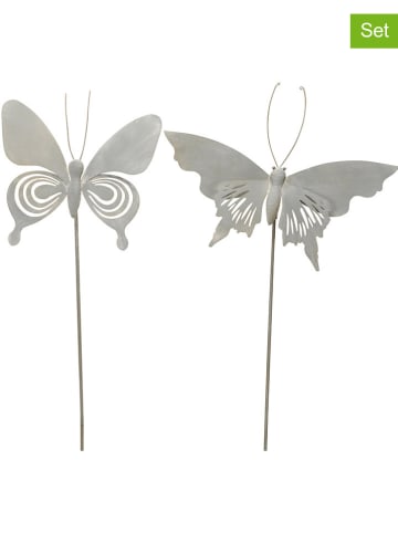 POSIWIO 2er-Set: Gartenstäbe "Schmetterling" in Grau - (H)97 cm