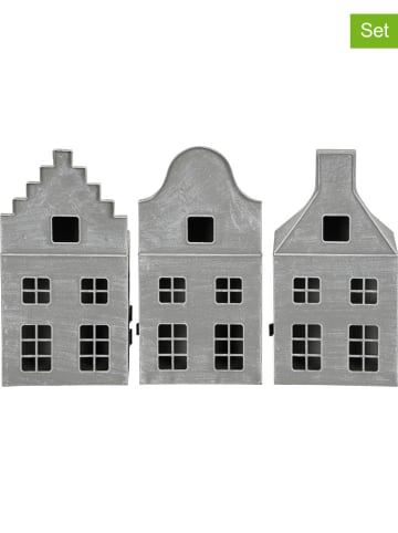 POSIWIO 3er-Set: Windlichter in Grau - (B)13 x (H)26 x (T)10 cm