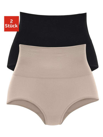 PETITE FLEUR Pełne figi modelujące high waist (2 pary) w kolorze czarnym i beżowym