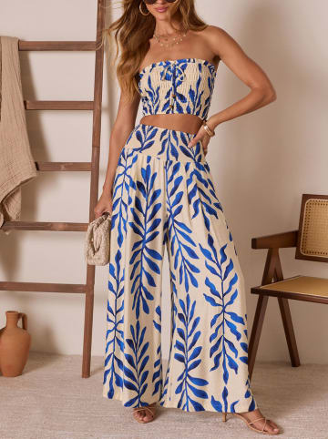 Milan Kiss Marlenehose in Beige/ Blau