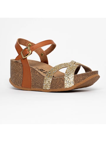 Blue Bay Leren sleehaksandalen "Guimauve" lichtbruin/goudkleurig