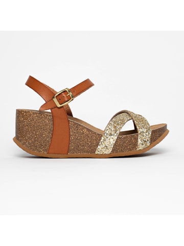 Blue Bay Leren sleehaksandalen "Guimauve" lichtbruin/goudkleurig