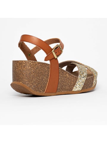 Blue Bay Leren sleehaksandalen "Guimauve" lichtbruin/goudkleurig