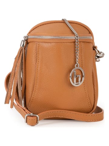 Lia Biassoni Leder-Umhängetasche "Secco" in Cognac - (B)15 x (H)20 x (T)4 cm