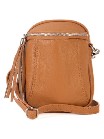 Lia Biassoni Leder-Umhängetasche "Secco" in Cognac - (B)15 x (H)20 x (T)4 cm
