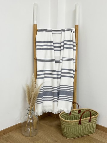 Le Comptoir de la Plage Fouta ''Karabuk'' in Weiß/ Dunkelblau - (L)180 x (B)140 cm