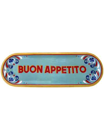 Kersten Serveerbord "Buon Appetito" lichtblauw/rood - (L)15 x (B)45 cm